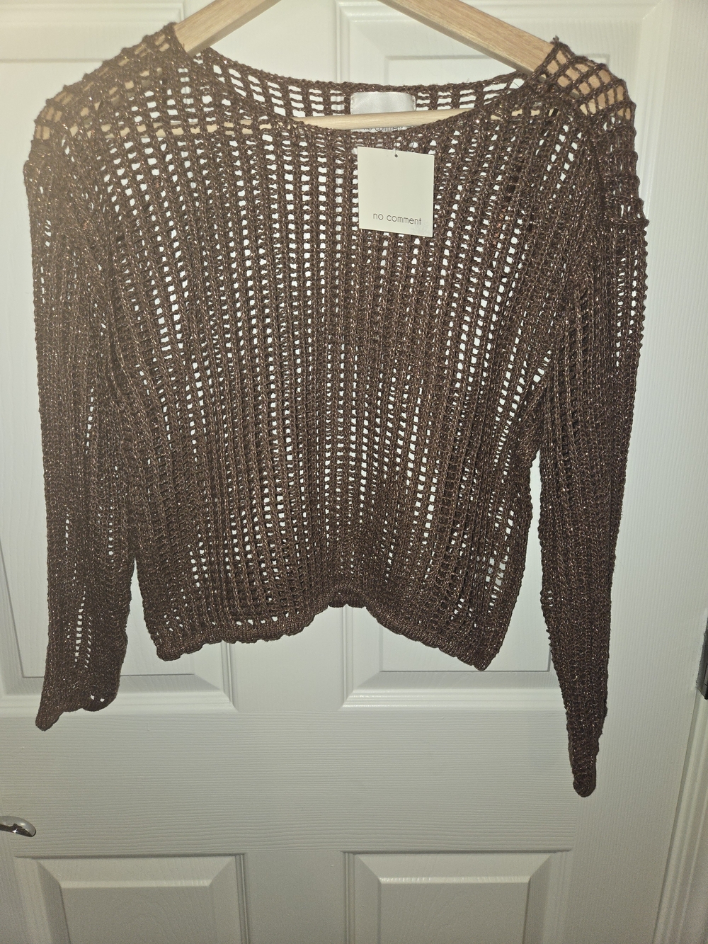 No Comment Open-Knit  Sweater in Brown Intertwined with Gold- M